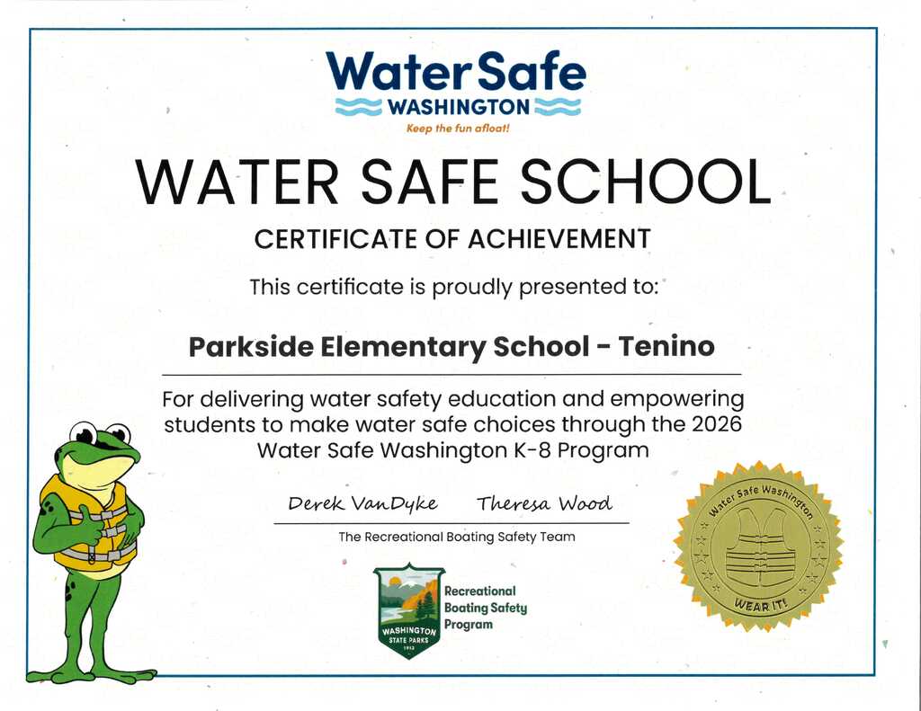 Water Safe School Certificate 2026 PARKSIDE ELEMENTARY