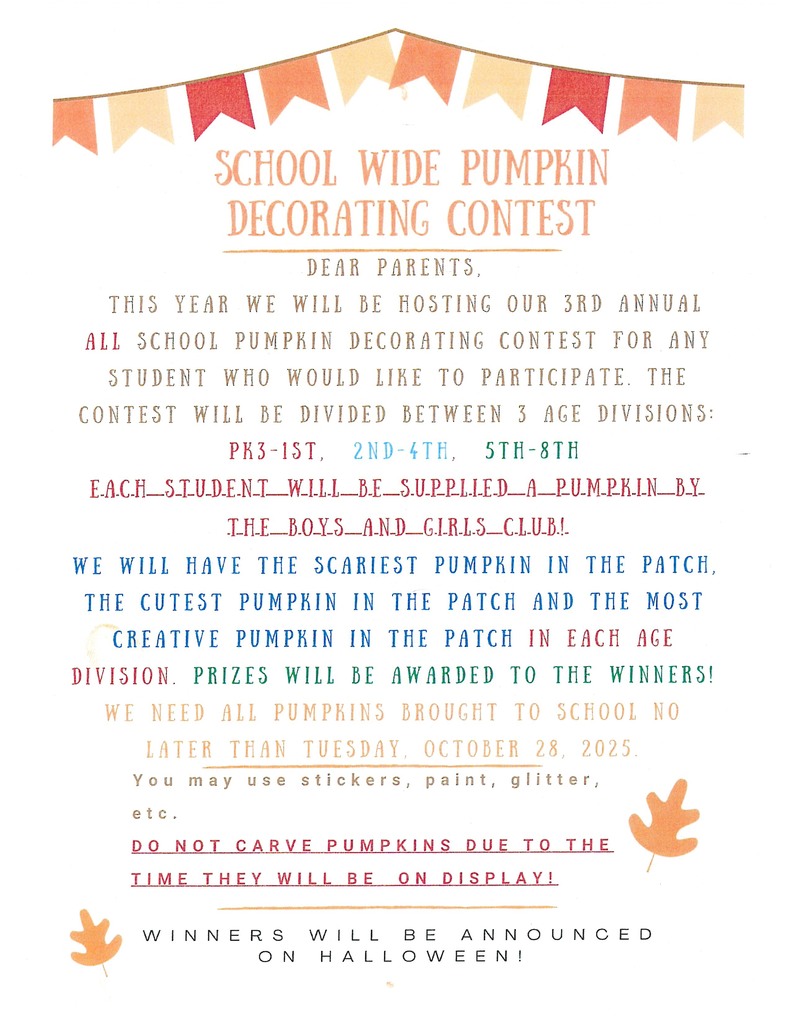 School Wide Pumpkin Decorating Contest