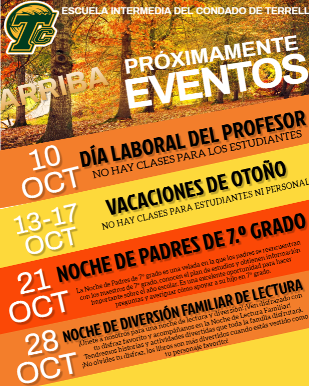 Un folleto de los próximos eventos en octubre.
