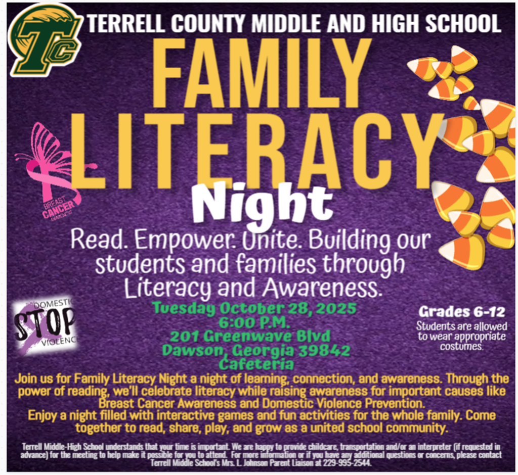A fly for Family literacy night. Tuesday October 28, 2025