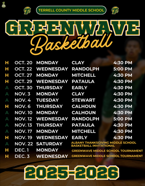 A flyer for the 2025-2026 TCMS basketball schedule.