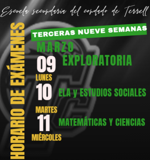 Un folleto sobre el calendario de exámenes de nueve semanas de la próxima semana.