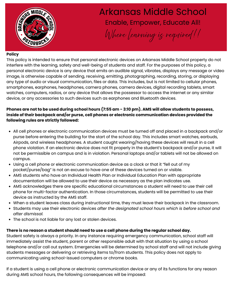 Page 2 of Arkansas Act 122 Parent Information