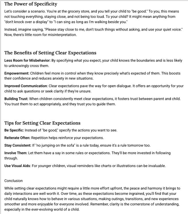 Article about setting clear expectations for children