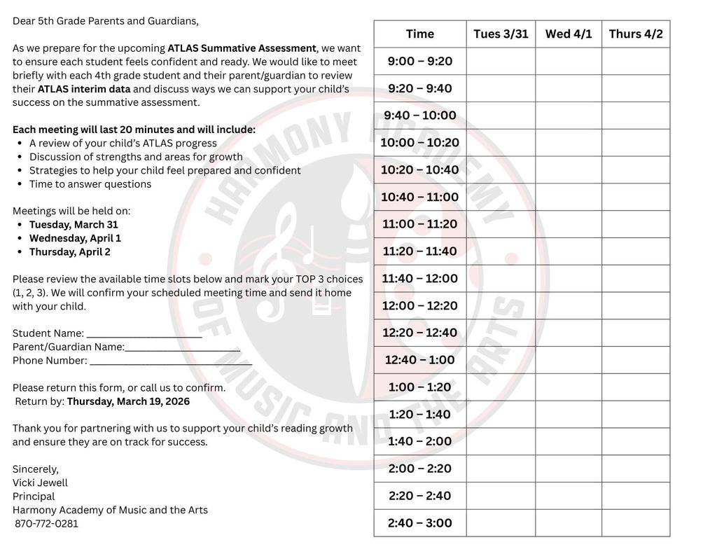 5th Grade ATLAS Form