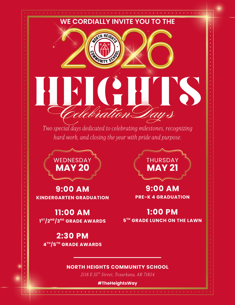 Heights Celebration Days Schedule graphic for end-of-year celebrations including graduations and student awards.