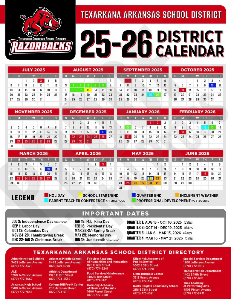 Texarkana Arkansas School District – New 2025-26 School Year