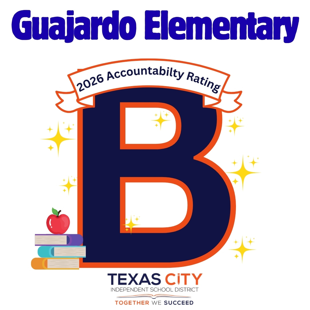 Graphic showing Guajardo Elementary’s 2026 accountability rating of B.