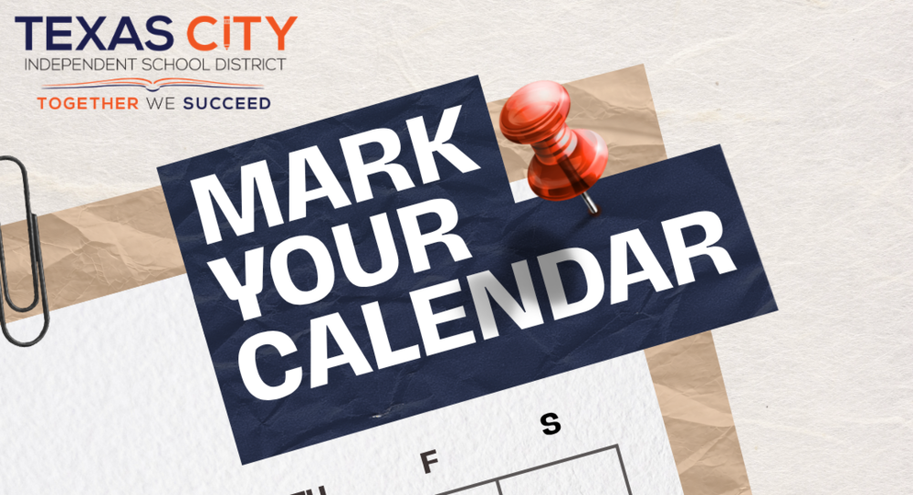 TCISD logo with Mark Your Calendar Important Fall TCISD Dates with a calendar with a date circled in red