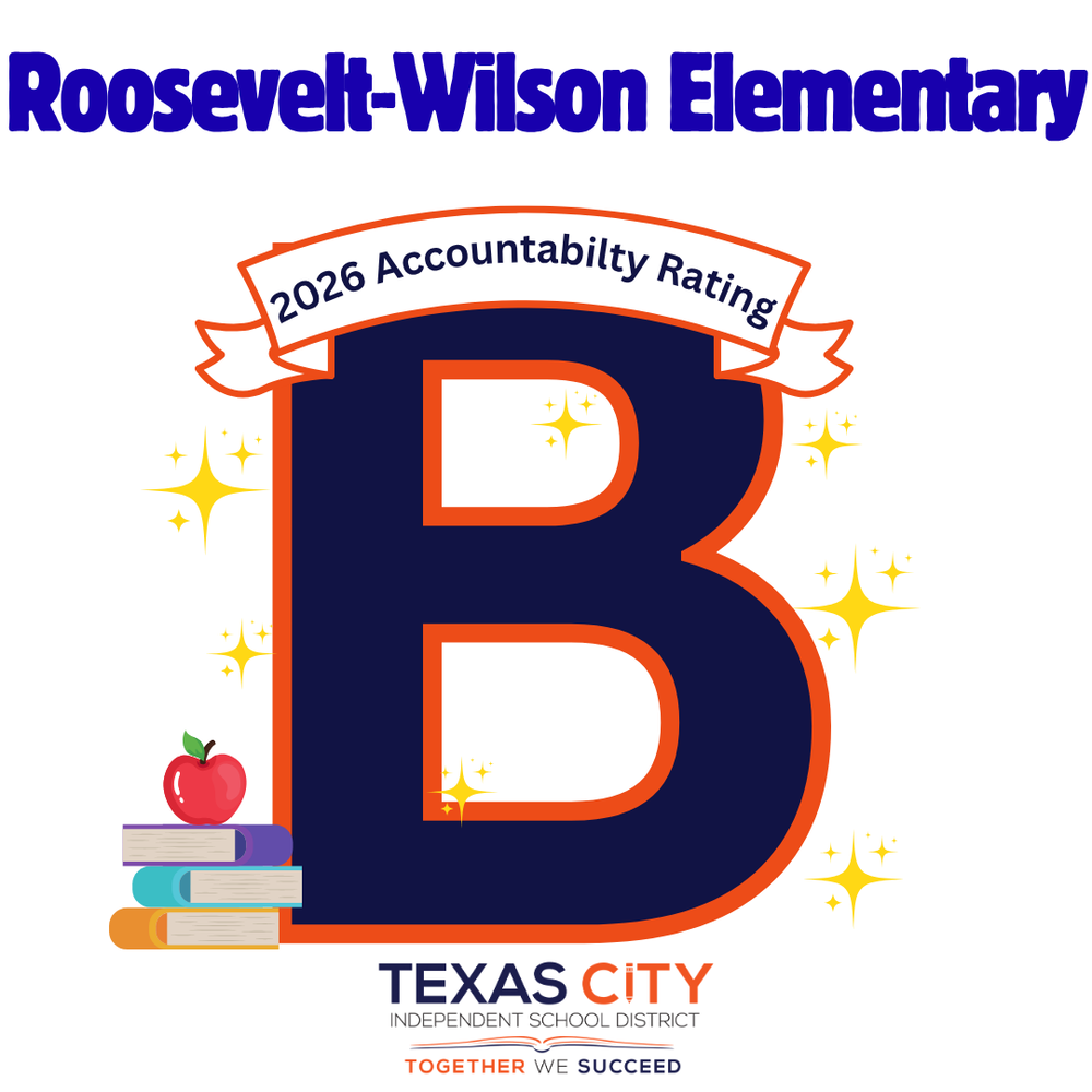 Graphic showing Roosevelt-Wilson Elementary’s 2026 accountability rating of B.