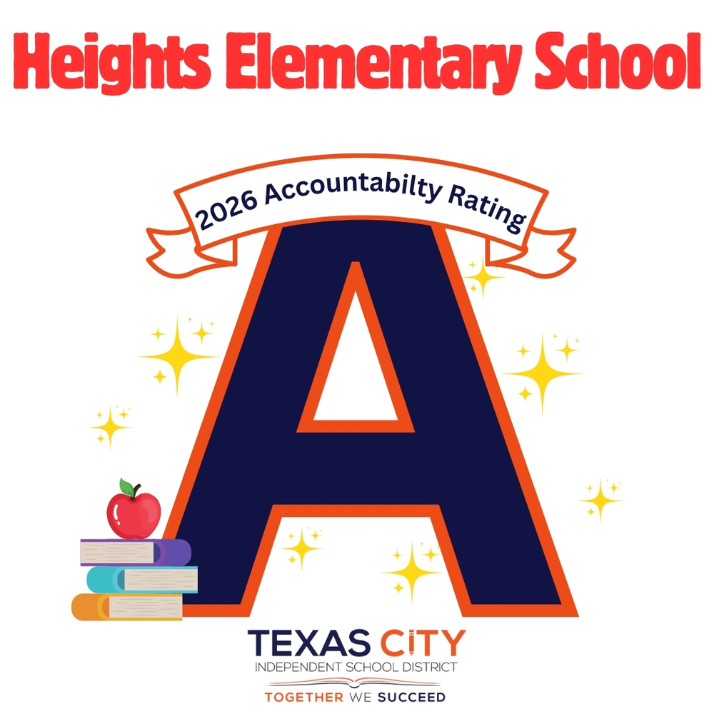 Graphic showing Heights Elementary School’s 2026 accountability rating of A.