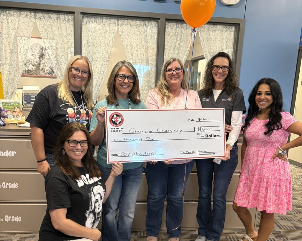Guajardo Elementary staff celebrate receiving the district’s top attendance award