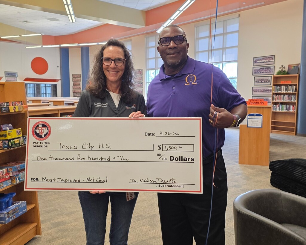 - Texas City High School celebrates receiving awards for most improved attendance and meeting its attendance goal.