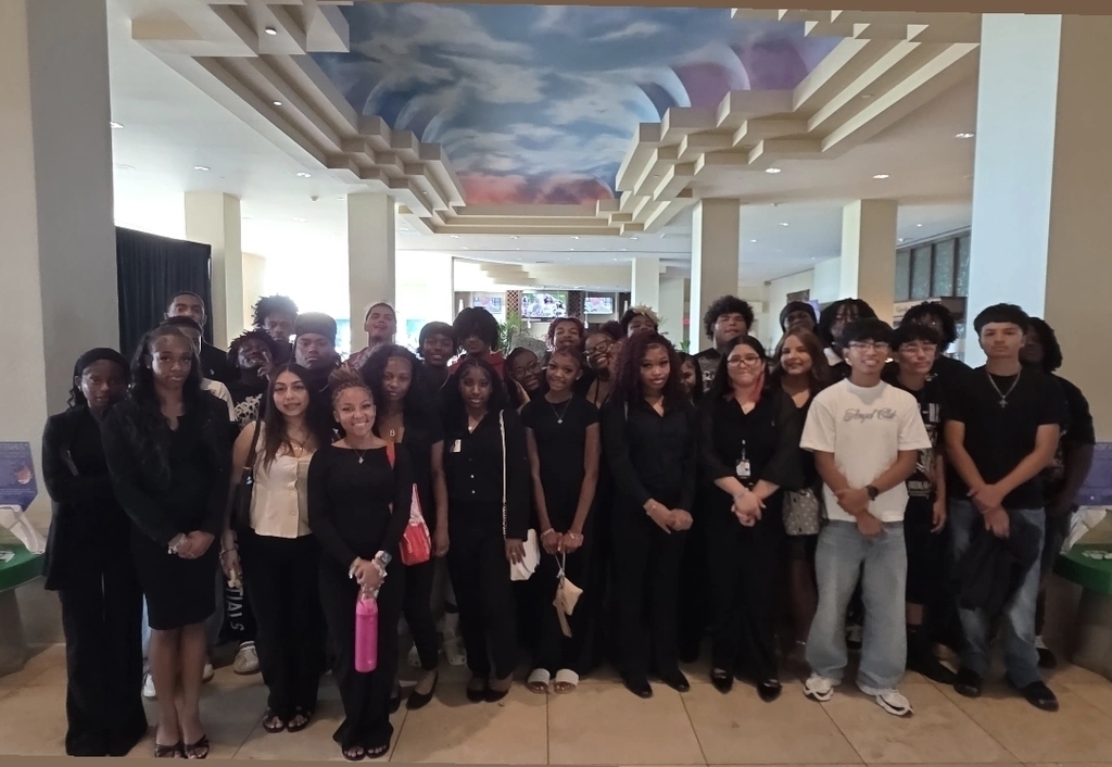 Group photo of students in cosmetology and barbering programs at both LMHS and TCHS at the salon and spa at Moody Gardens