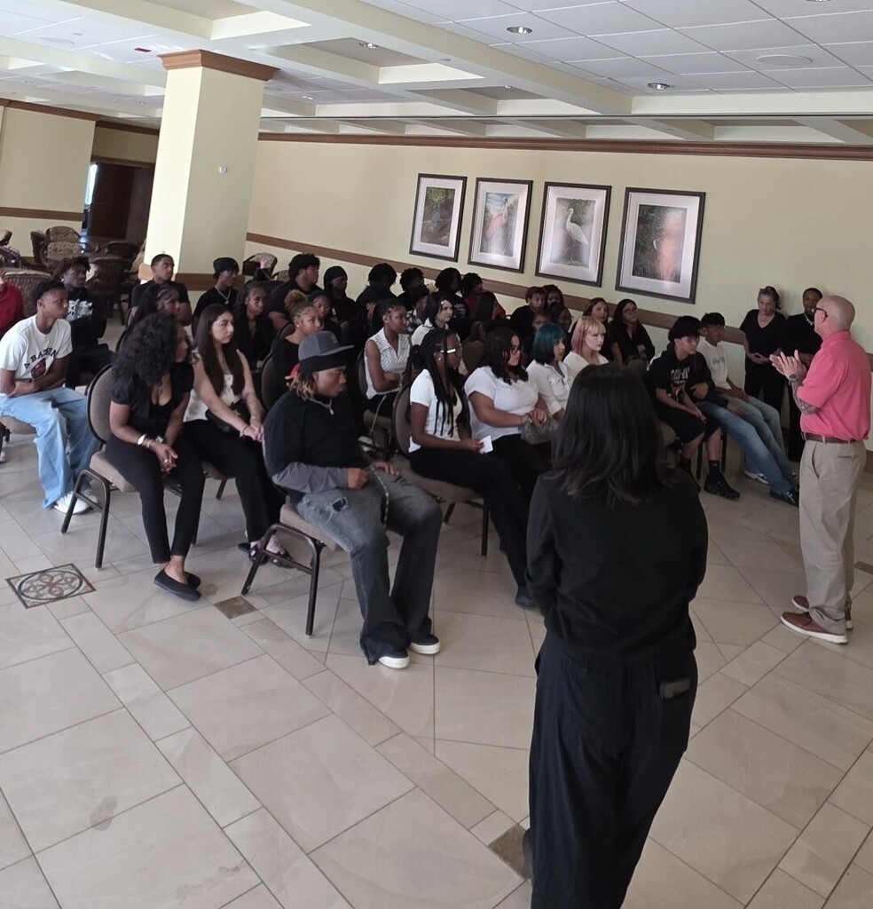 LMHS and TCHS cosmetology and barbering students get advice from the hiring manager at Moody Gardens Salon and Spa.