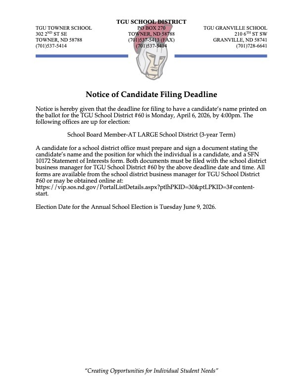 NOTICE OF CANDIATE FILING DEADLINE
