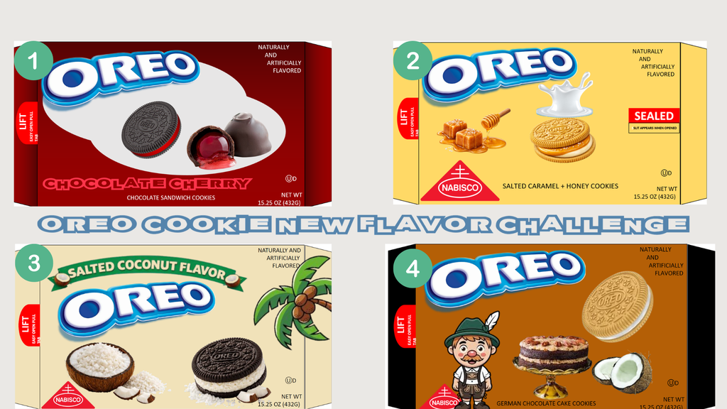 Oreo cookie package designs, numbers one through four