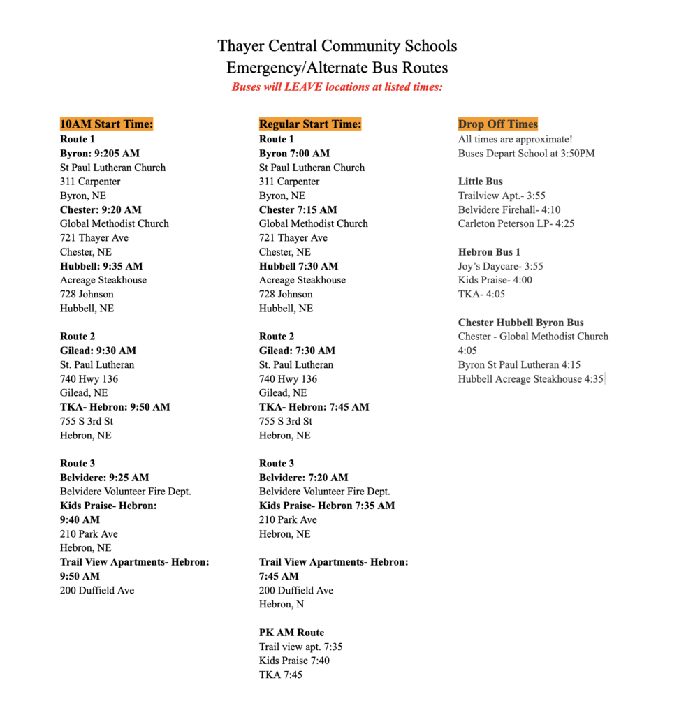 Emergency Bus Routes