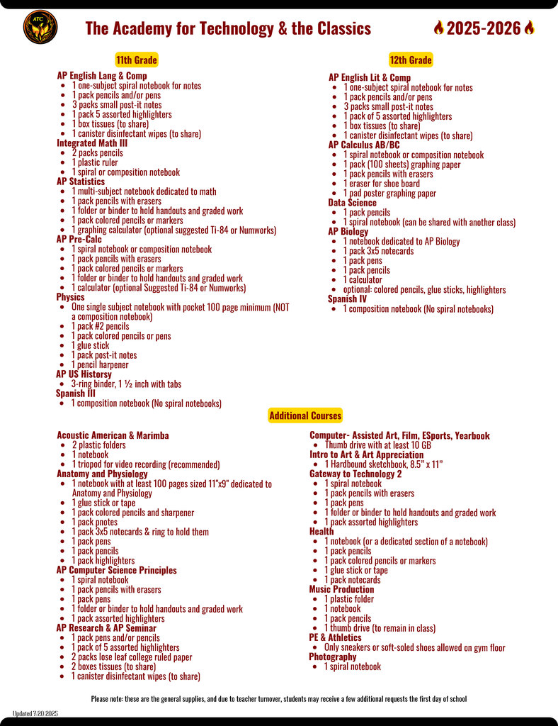 2025-26 School Supply Lists