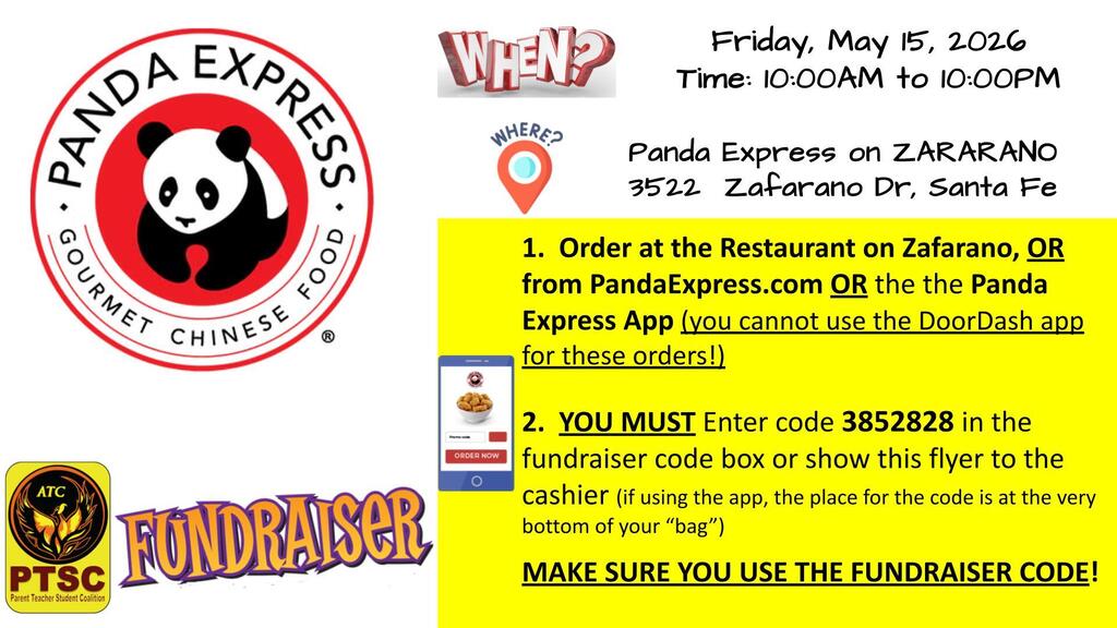 Panda Express 5-15 Fundraiser Code 3852828