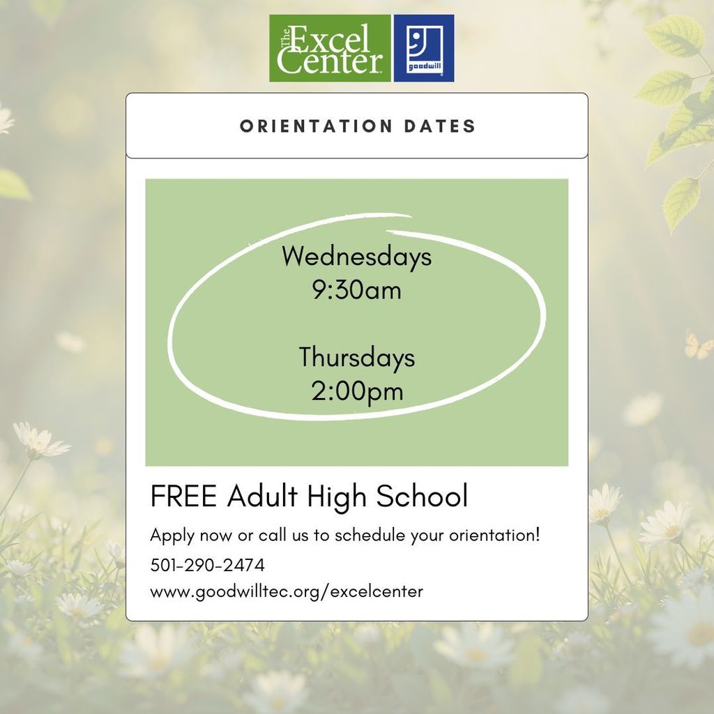 post announcing two orientation times to enroll into an adult high school