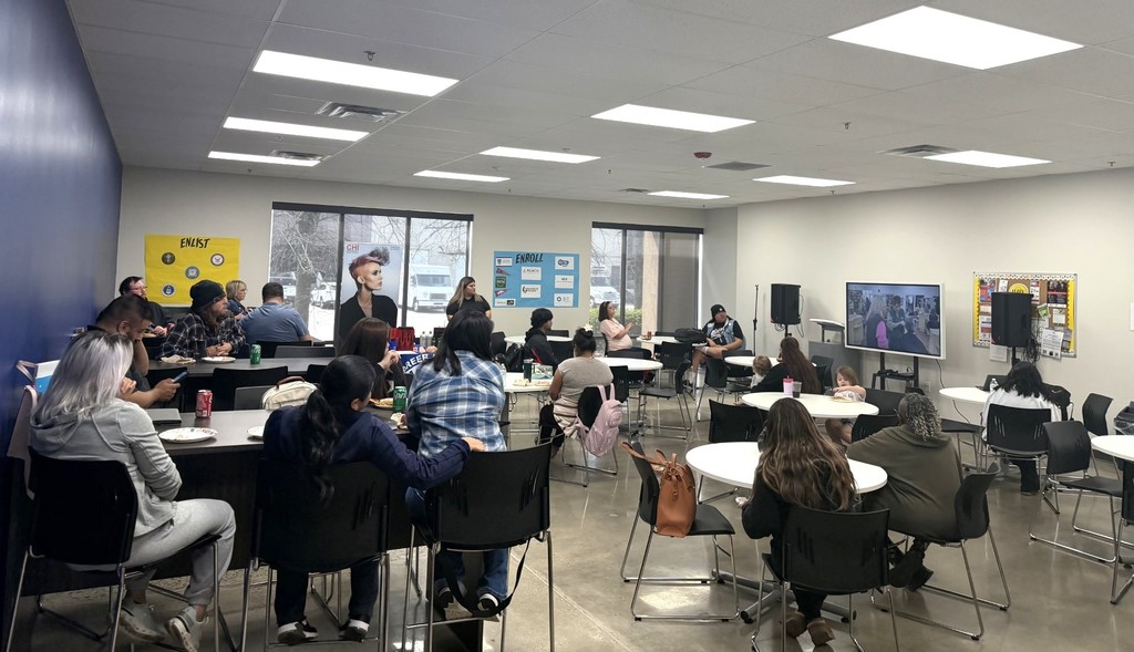 Students listening to a presentation