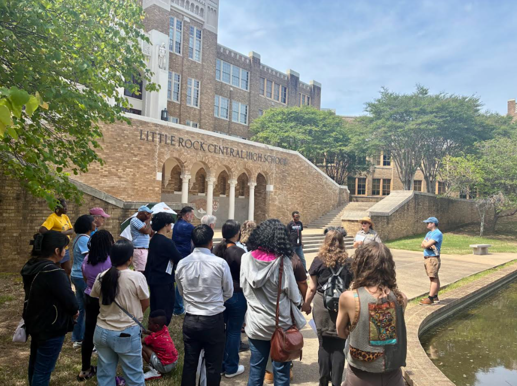 Photo of group of students listening to Park Ranger Heather
