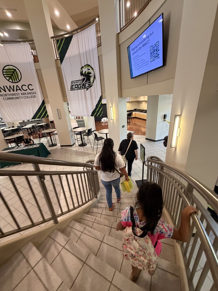 students walking on stairs