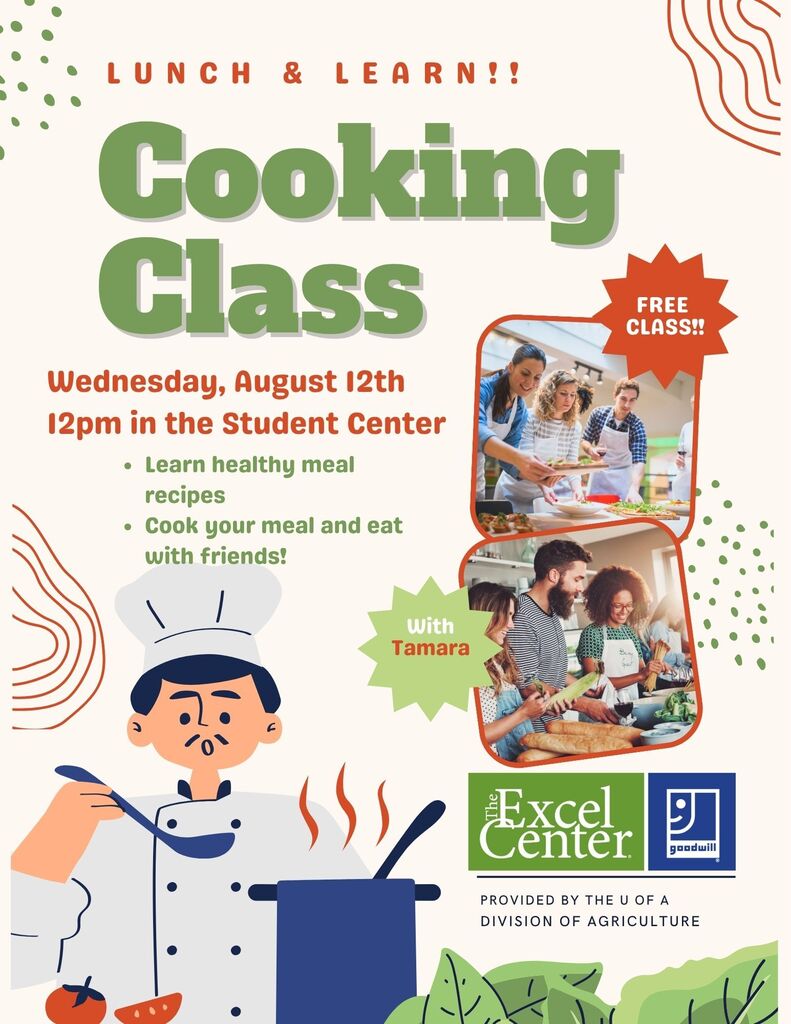 Free cooking class Wednesday at 12 pm in the student center