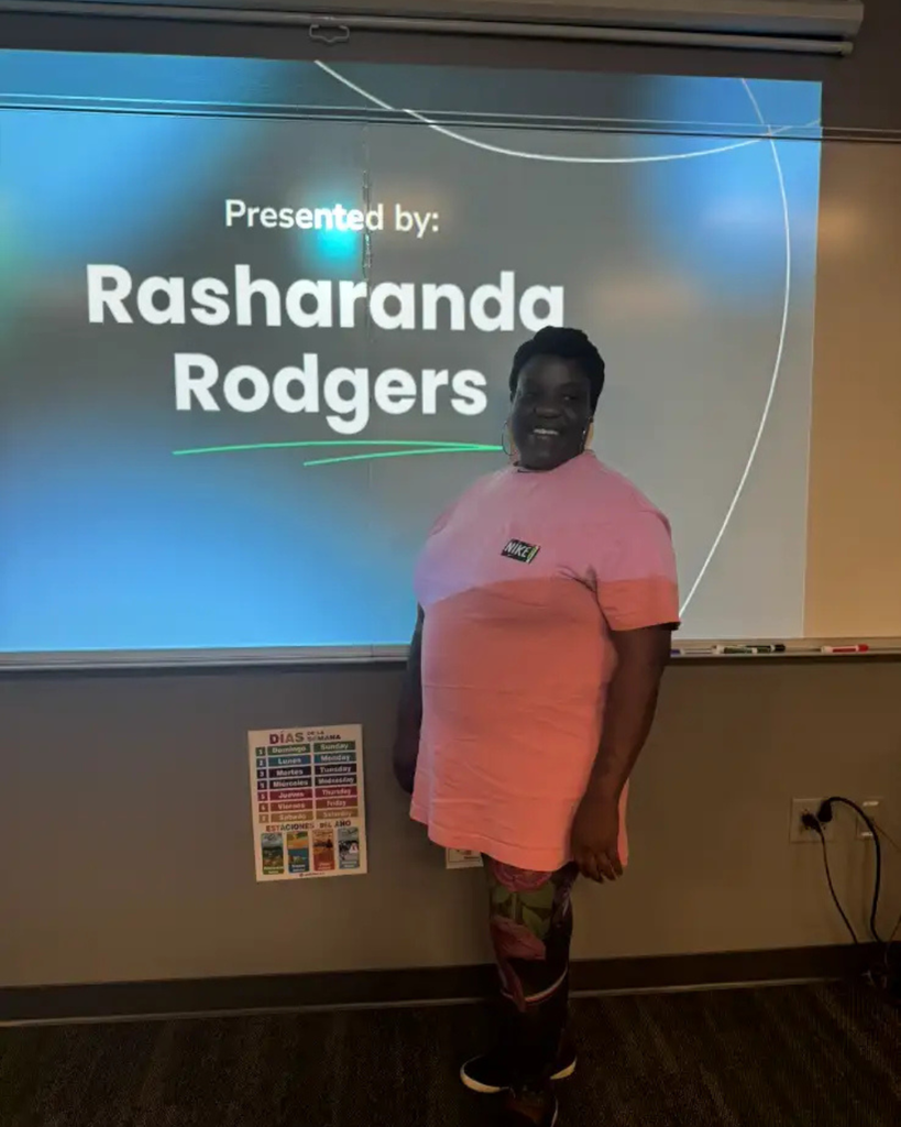 Student presenting about herself