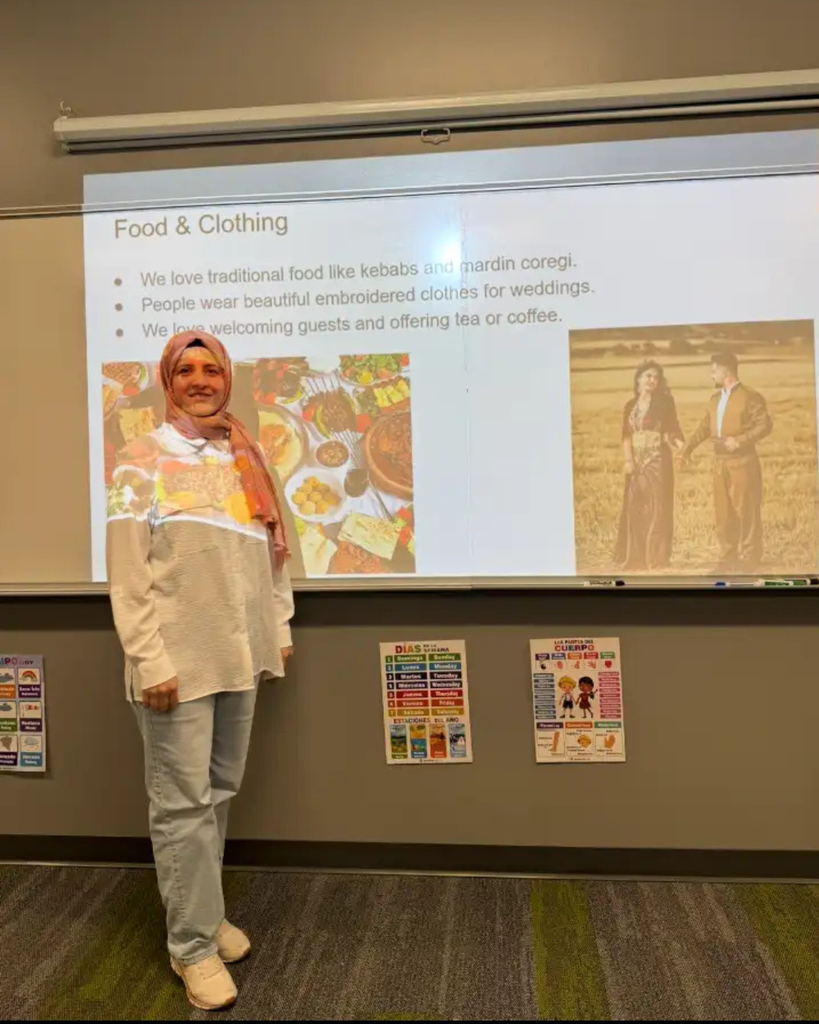 Student sharing a presentation about her culture