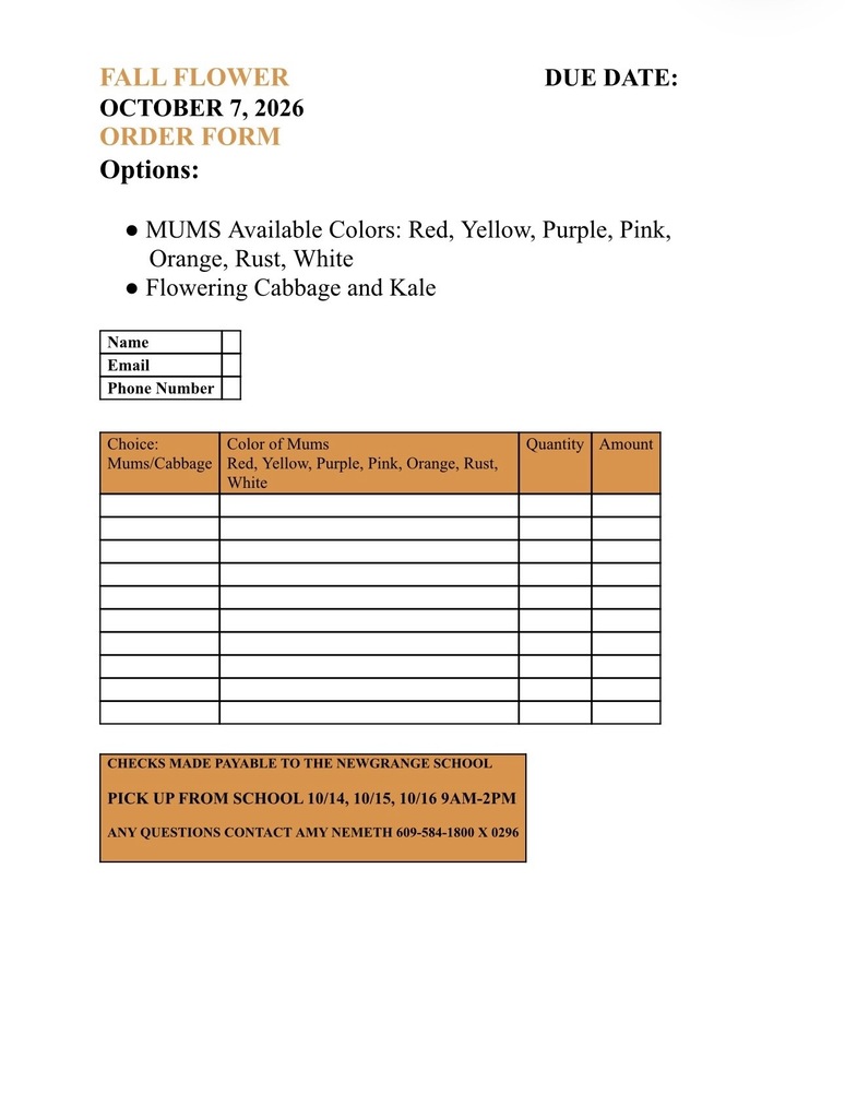 A form displays the date, options, and fields to fill in for the Fall Flower Order Form.