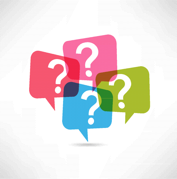 question marks inside text bubbles