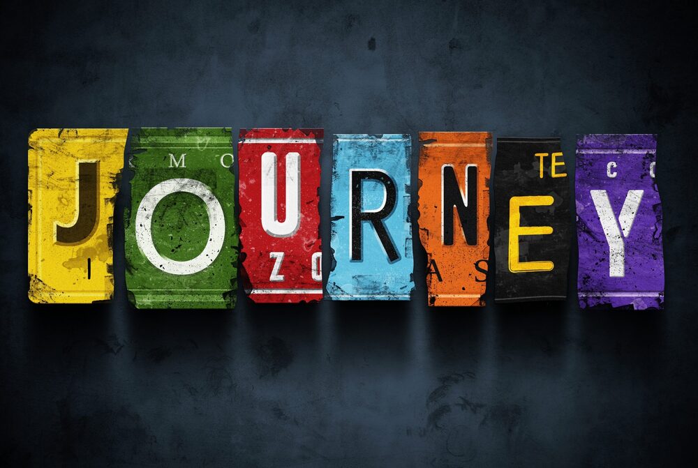 the word "journey" made with license plates