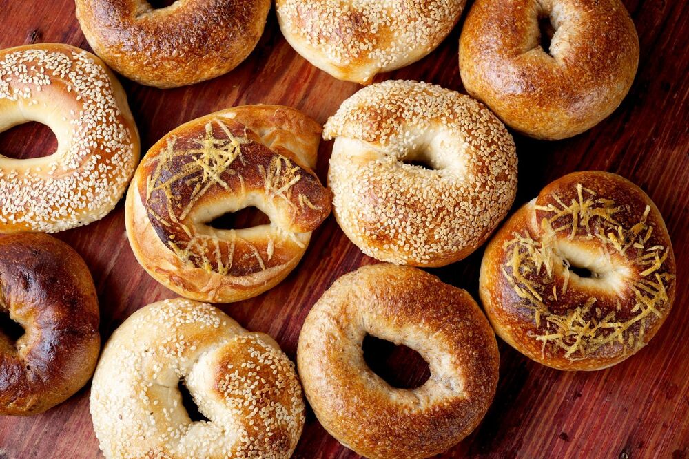 bagels on wooden table
