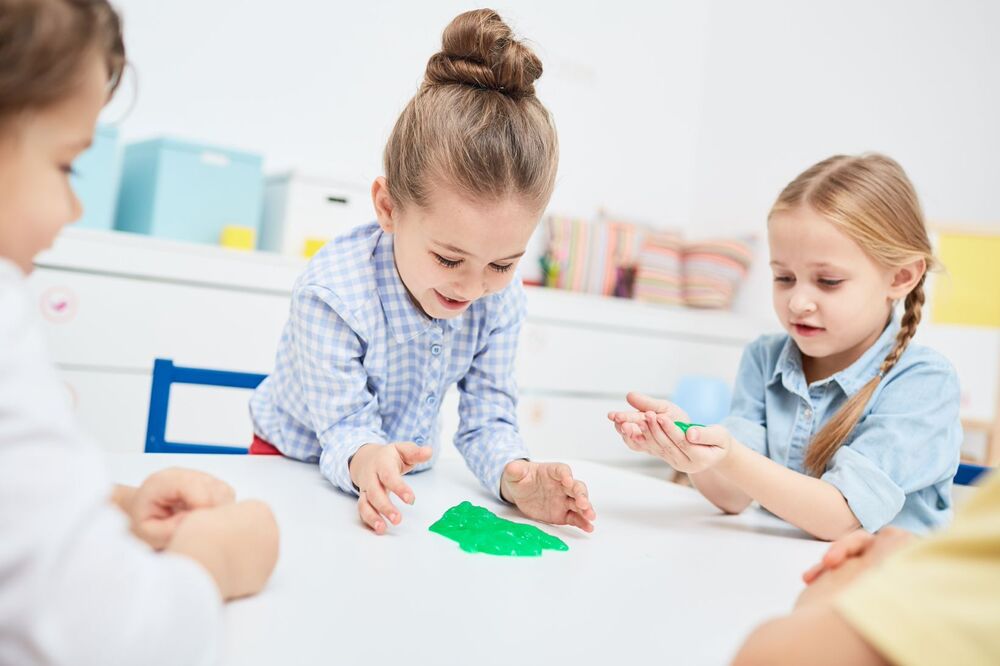 kids playing with slime