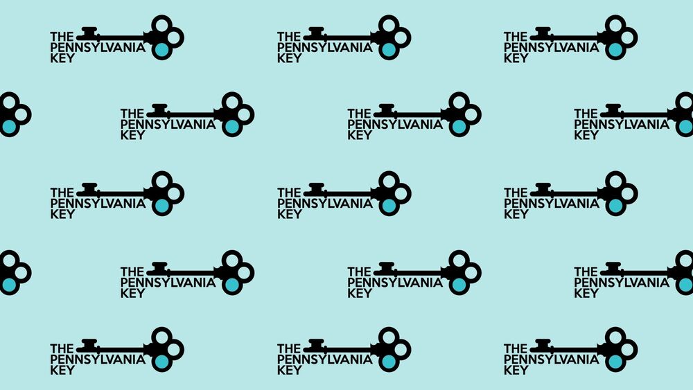 The Pennsylvania Key logo repeated on a muted aqua background