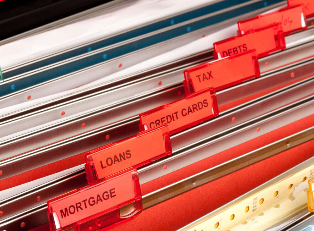 multiple folders with different names (mortgage, loans, credit cards, tax, debts)