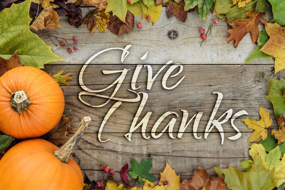 give thanks pumpkin with leaves