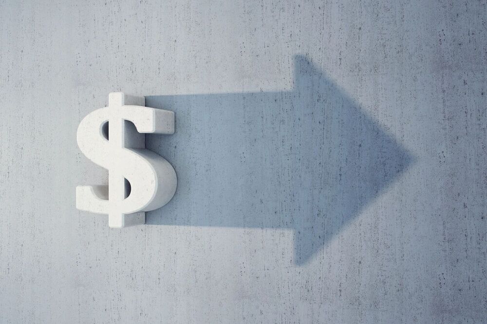 money sign net to an arrow pointing right