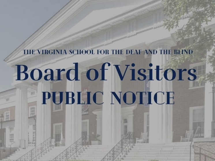 BOV public notice cover image. text over an image of the front of VSDB's Main Hall