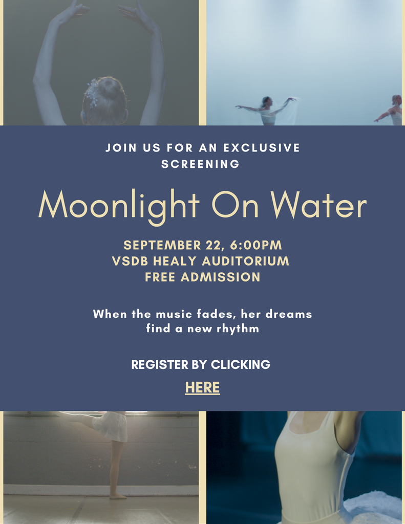 Moonlight On Water Screening Flyer at VSDB with Blue and Yellow content 