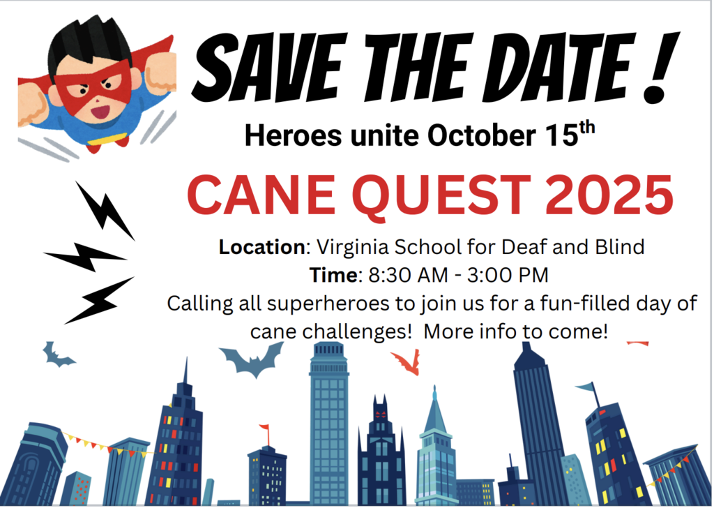 Cane Quest flyer  with superhero themed decorations