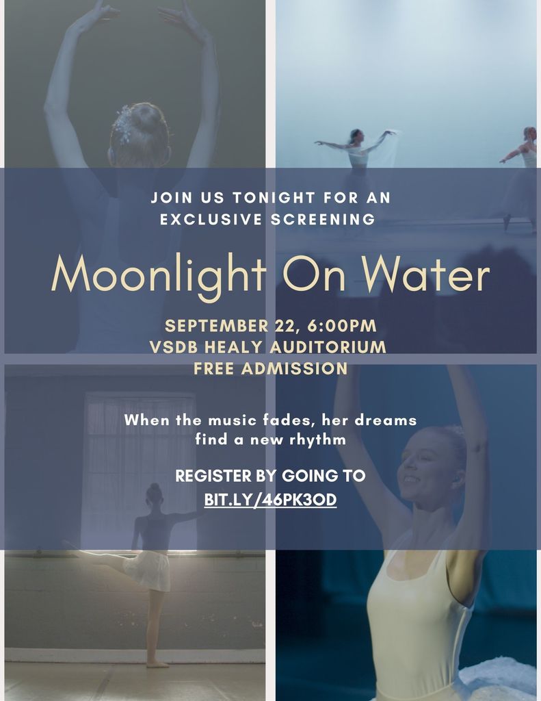 Moonlight On Water Screening Flyer at VSDB with Blue and Yellow content