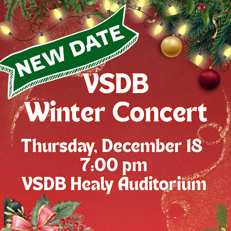 winter concert flyer. red background with evergreen garland around the border
