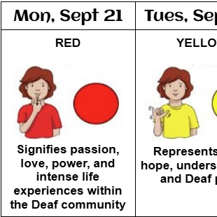 visual of daily schedule and colored shirts to wear