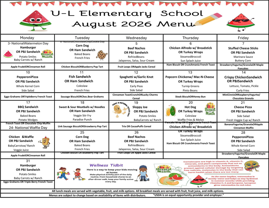 Aug. Lunch Menu