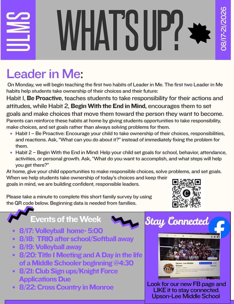 What's Happening this Week @ULMS August 17