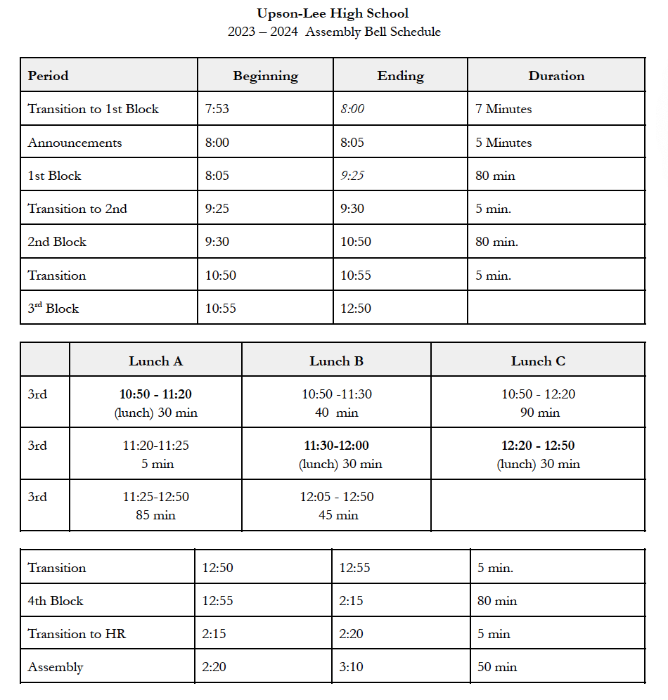 Assembly schedule