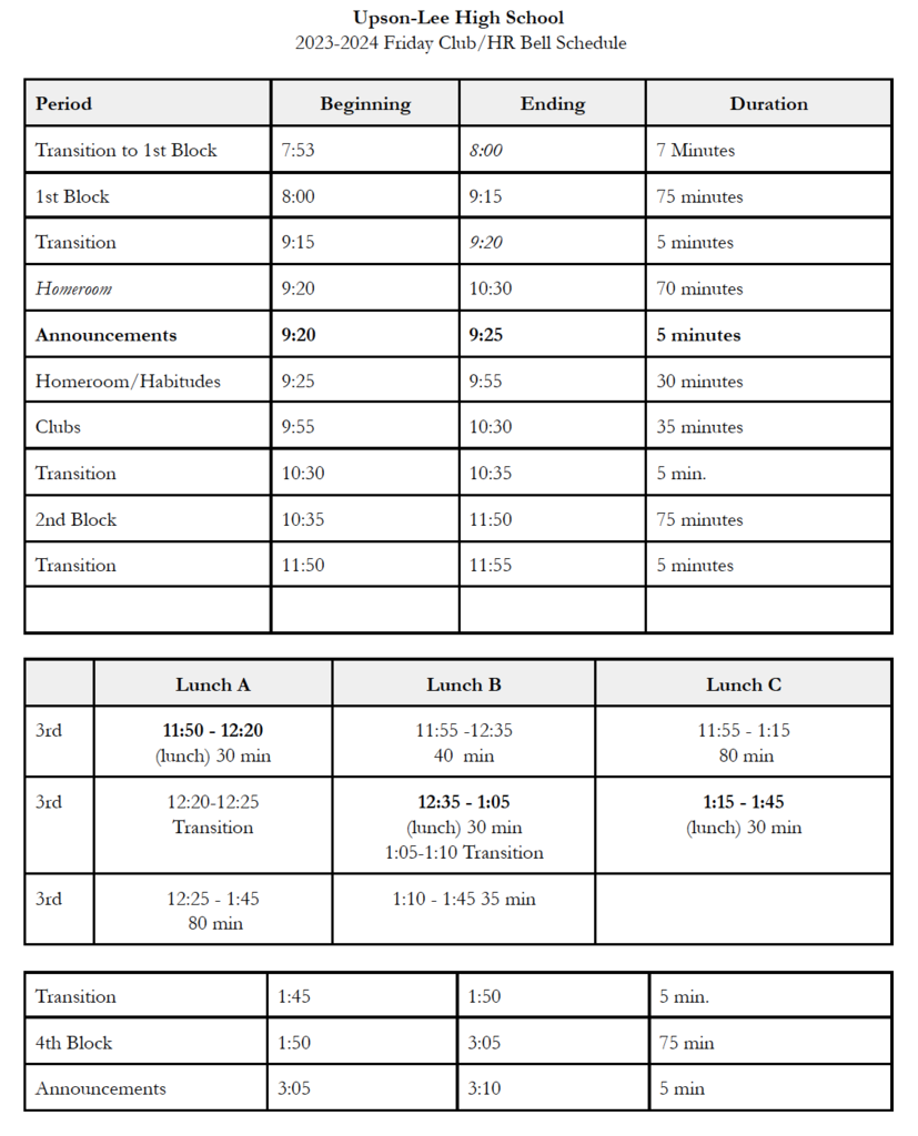 Homeroom Schedule